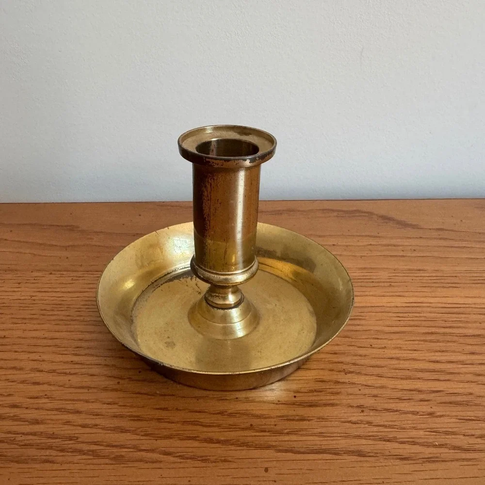 Vintage‎ Solid Brass Chamberstick Candle Holder Made in India Gold Tone